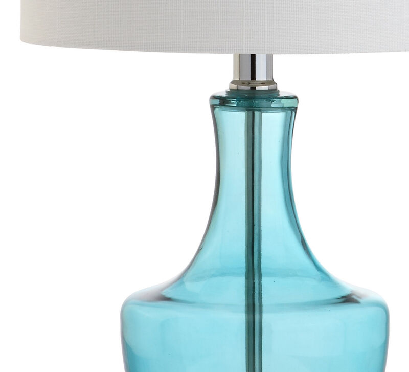 HomeRoots 20" Turquoise And Silver Glass Gourd Table Lamp With Drum Shade image number 2