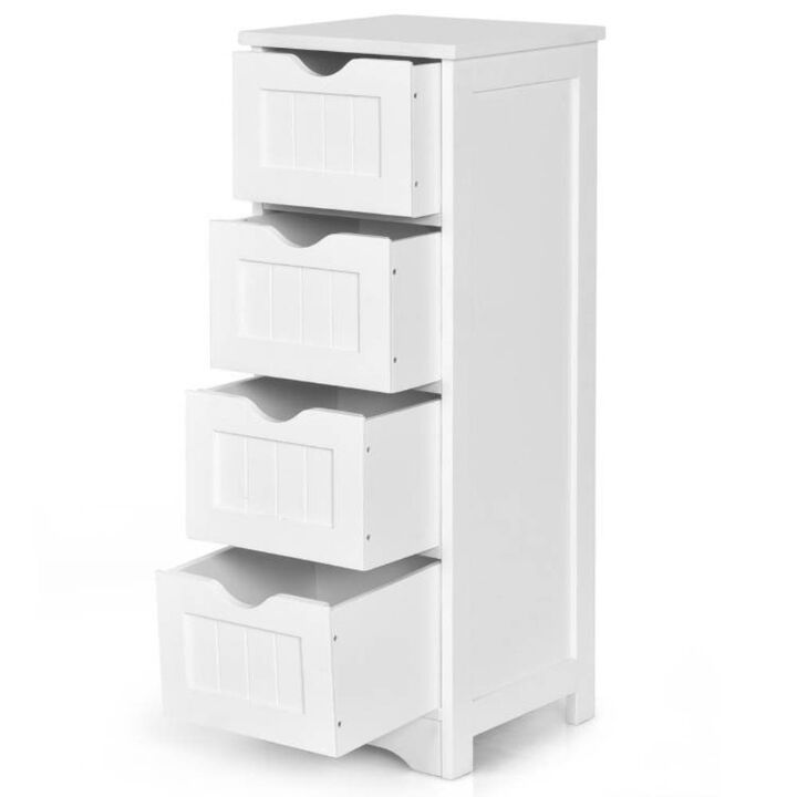Hivvago Modern Farmhouse 4-Drawer Bathroom Linen Floor Cabinet in White Wood Finish