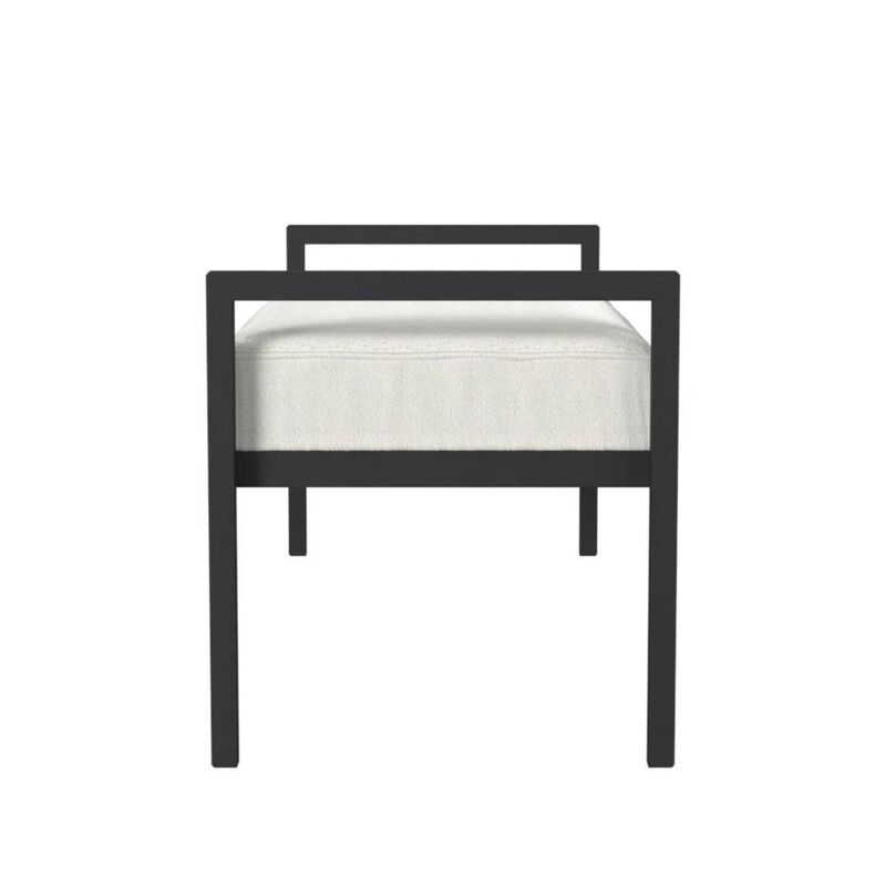 Hivvago Modern Industrial Bed Bench with Black Metal Frame and Cream Upholstered Cushion