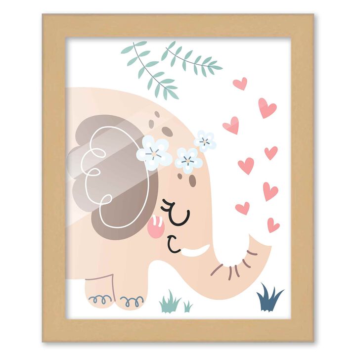 8x10 Framed Nursery Wall Art Boho Safari Elephant Poster In Natural Wood Frame For Kid Bedroom or Playroom