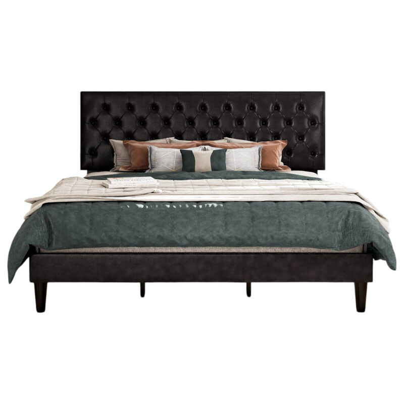 Modern Faux Leather Platform Bed with Tufted Headboard for Stylish Bedrooms