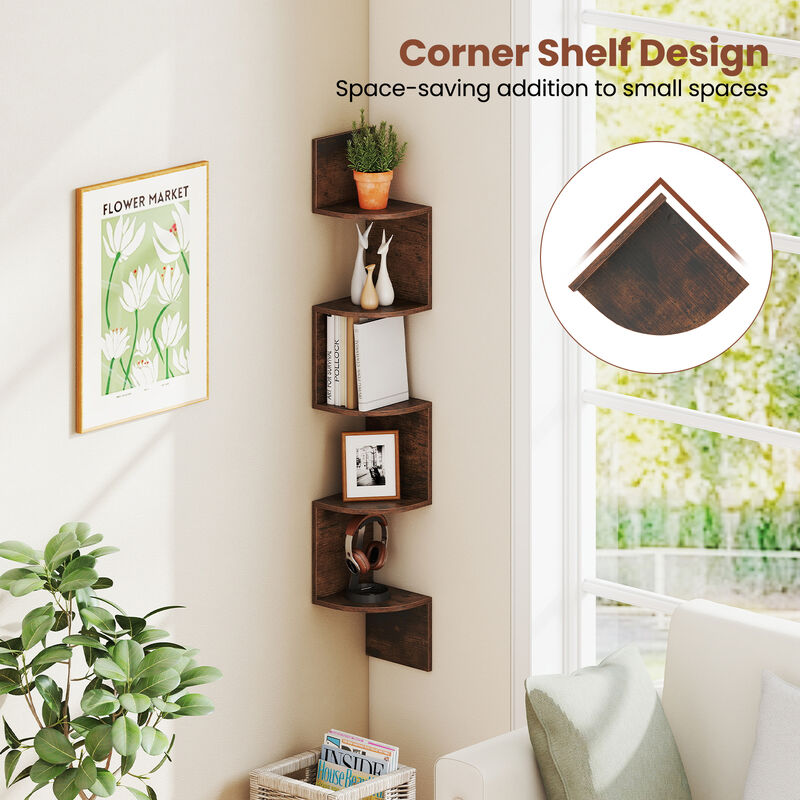 5-Tier Corner Wall Shelf, Floating Bookshelf and Storage Rack for Living Room or Office