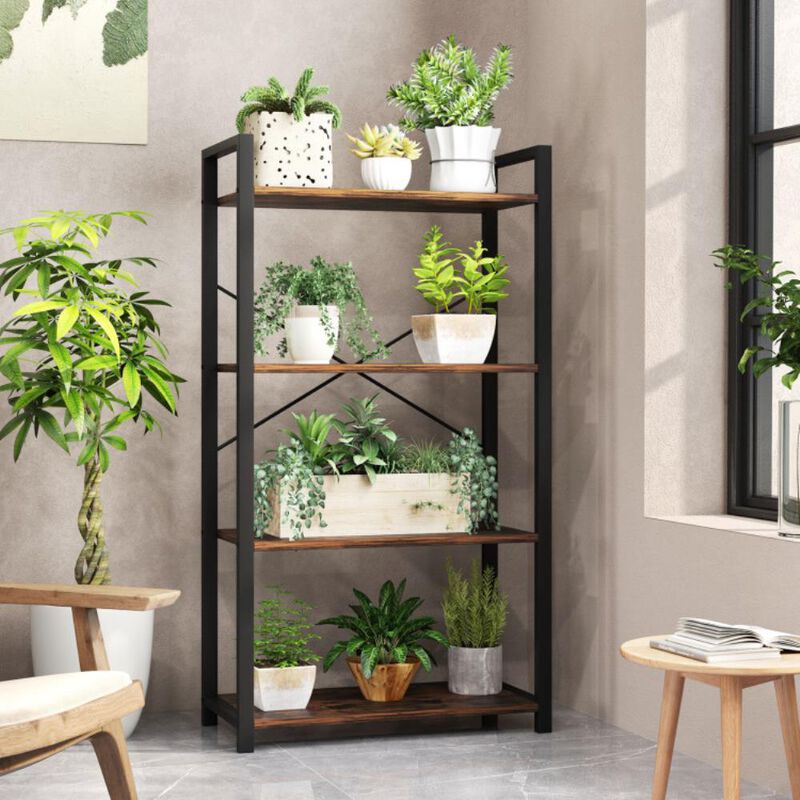 Hivvago 4-Tier Bookshelf with Heavy Duty Metal Frame Industrial Display Shelf