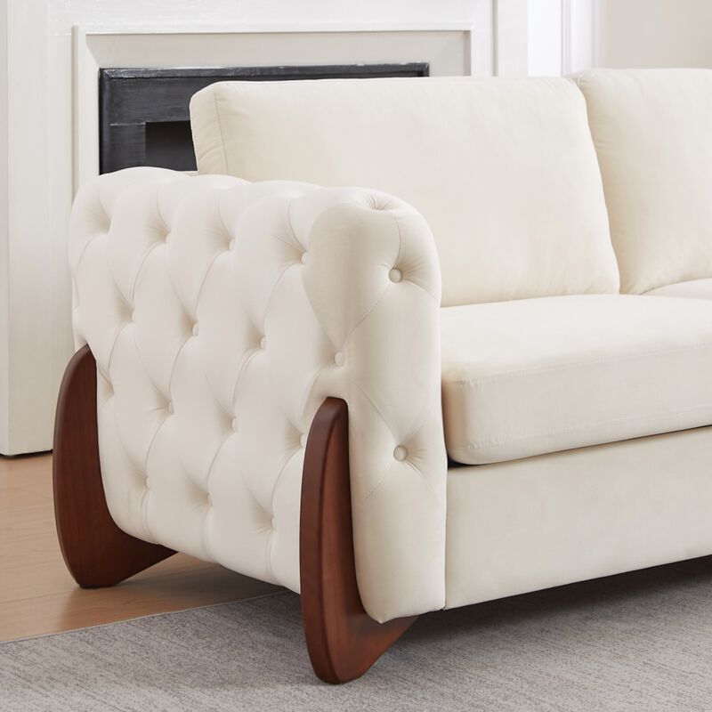 Rodcaf Mid‑Century Modern Button Tufted Velvet 3‑Seat Sofa image number 5