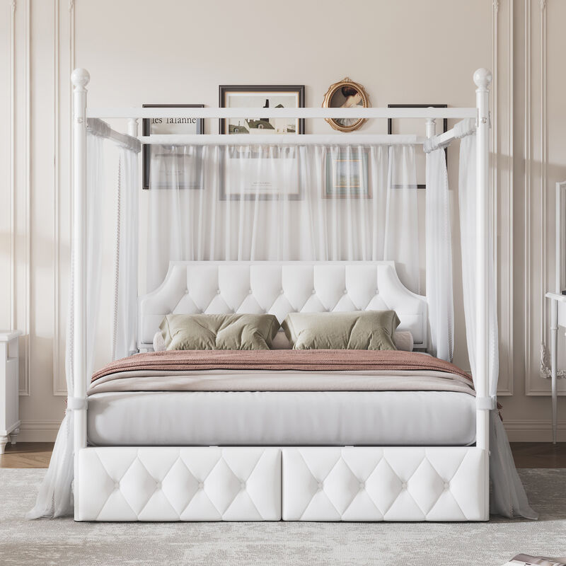 Merax Metal Canopy Platform Bed with Upholstered Headboard