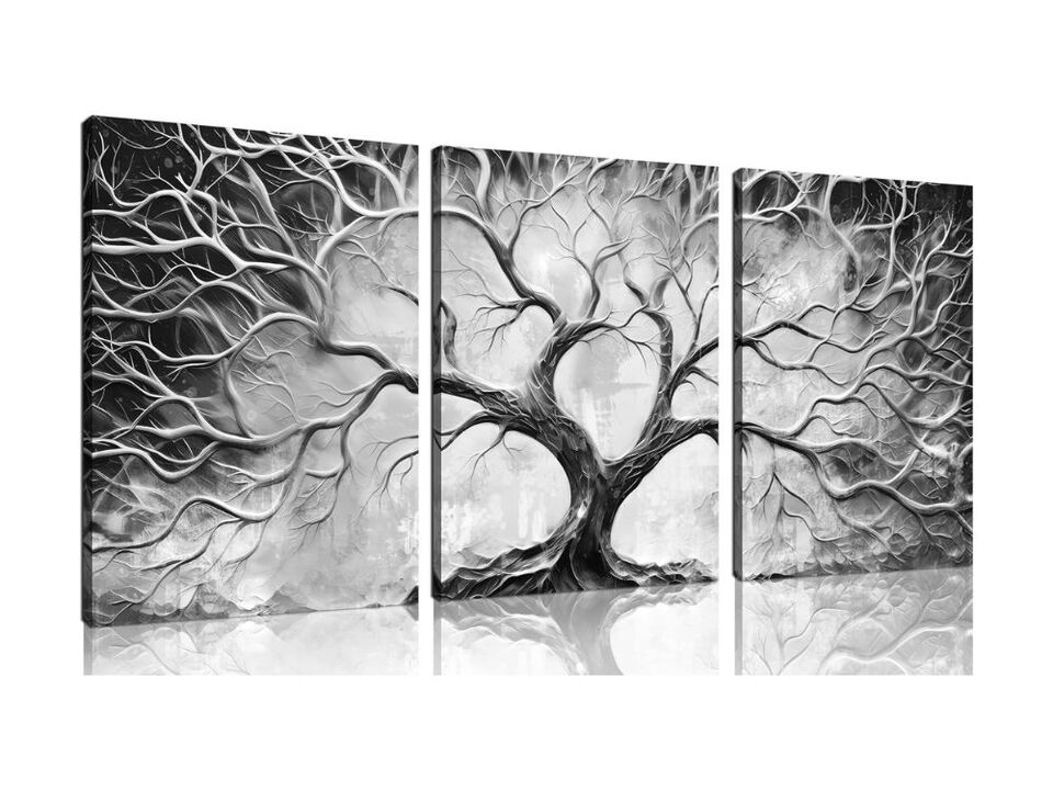 Tree Wall Art 3 Piece Black White Canvas Modern Decor for Living Room Bedroom
