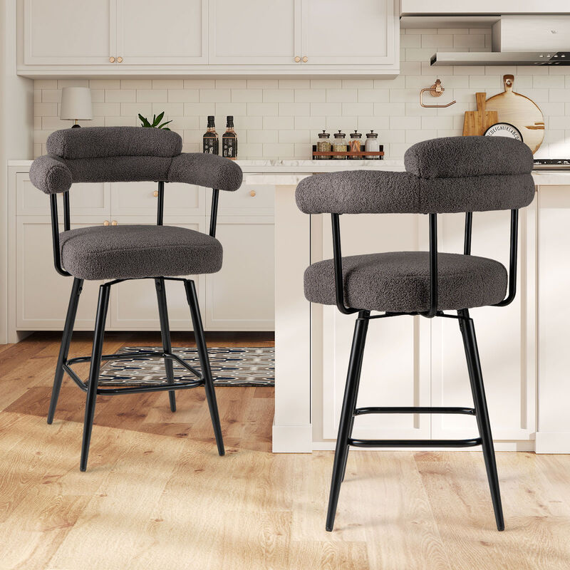 Swivel Bar Chairs Set of 2 Counter Height with Curved Back and Armrests image number 1