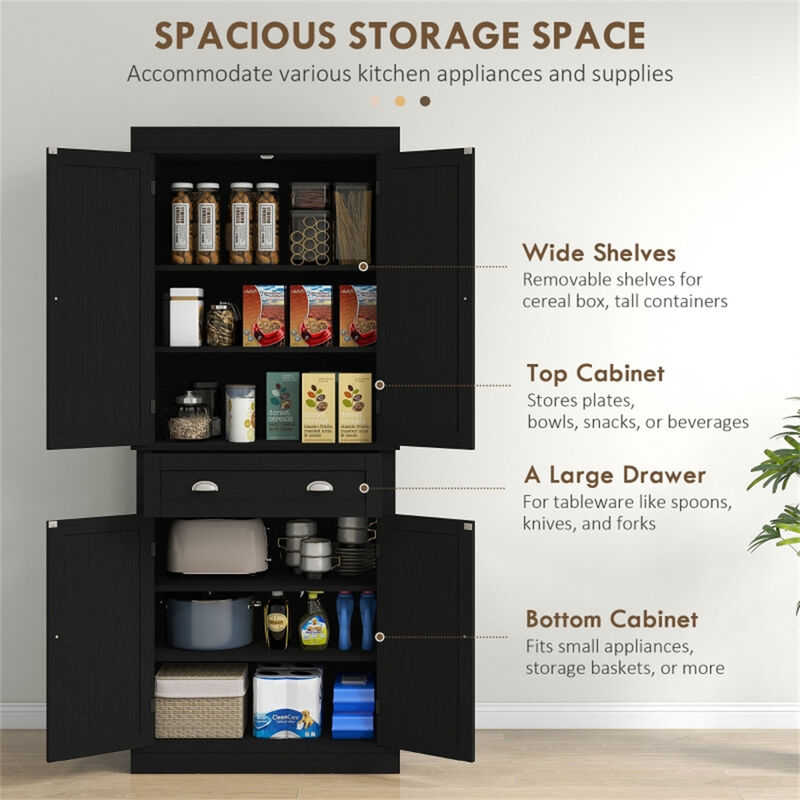 Tall Kitchen Storage Cabinet with Multiple Shelves and Drawers, Ideal for Home or Apartment image number 3