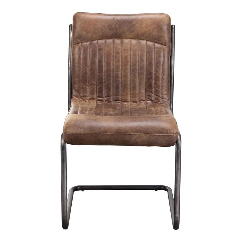Moe's Home Collection Ansel Dining Chair Grazed Brown Leather-Set Of Two