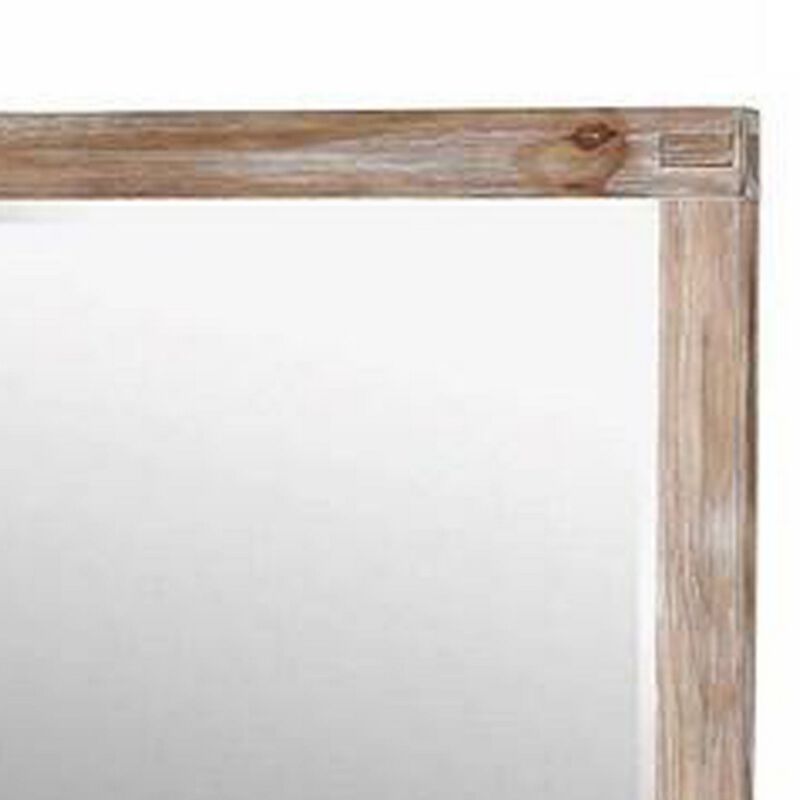 38 Inch Mirror with Rectangular Wooden Frame, Brown-Benzara