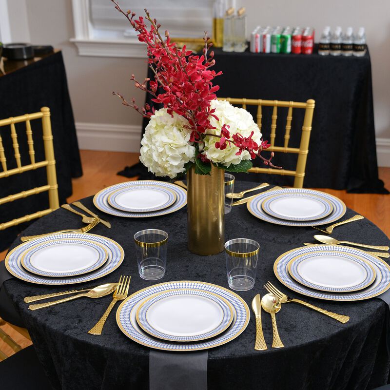 7.5" White with Blue and Gold Chord Rim Plastic Salad Plates (120 Plates) image number 1