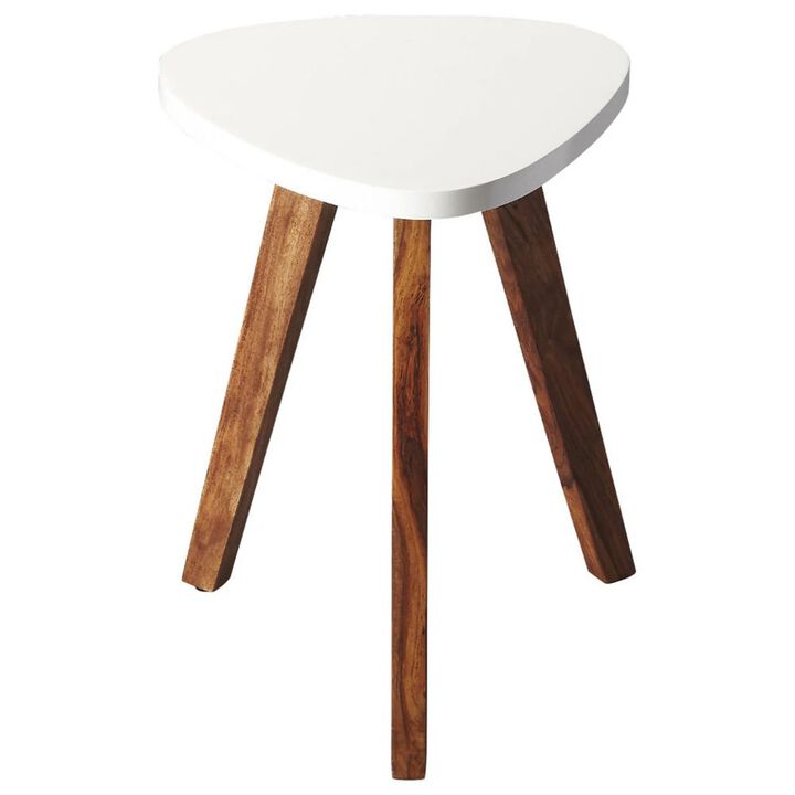 Homezia 20" White and Natural Wood Triangle End Table