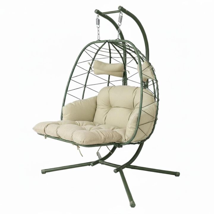 Hivvago Double Hanging Egg Chair with Stand & Cushions