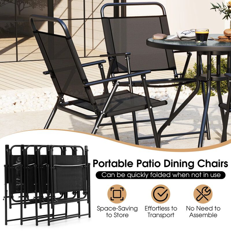 Mondawe 6 Pcs Outdoor Dining Set,4 Folding Chairs & Tempered Glass Table With Adjustable Umbrella