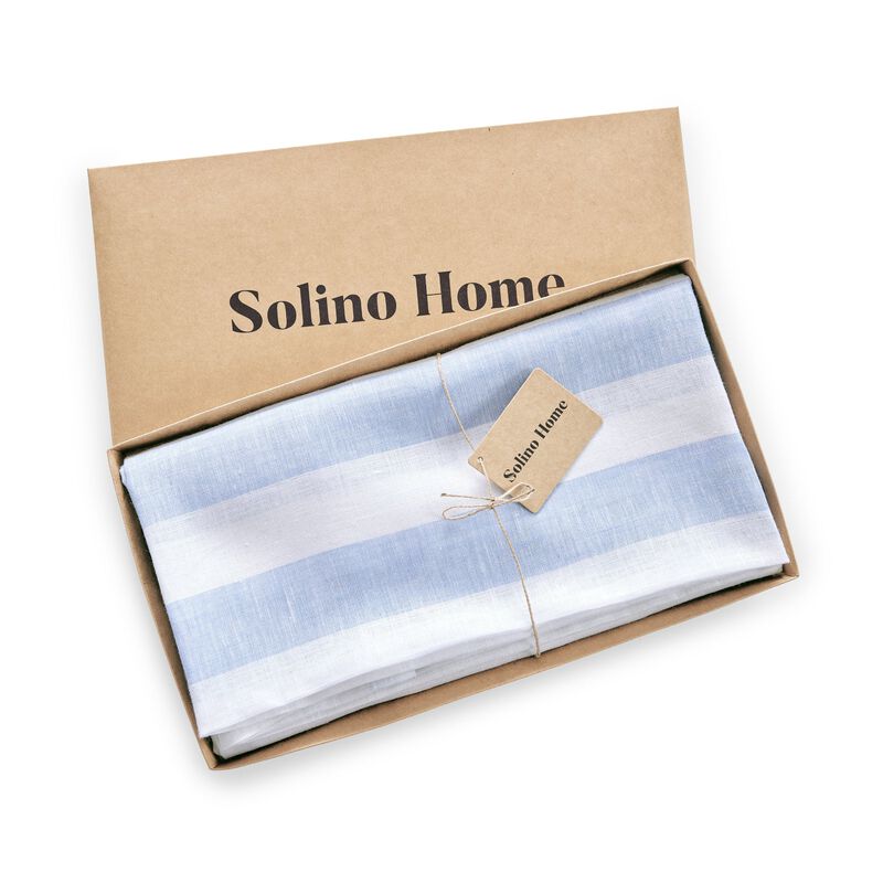 Solino Home Cabana Stripe 100% Linen Round Tablecloth &ndash; Handcrafted, Machine Washable, Perfect for Holiday and Everyday Dining