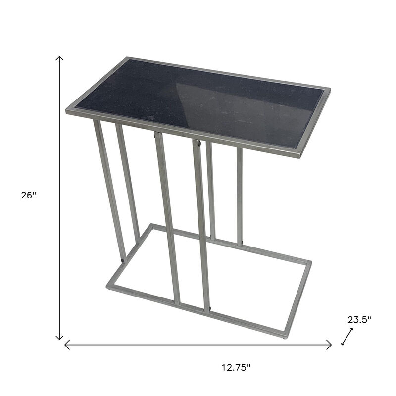 HomeRoots 26" Black and Gunmetal Marble and Iron Frame End Table image number 5