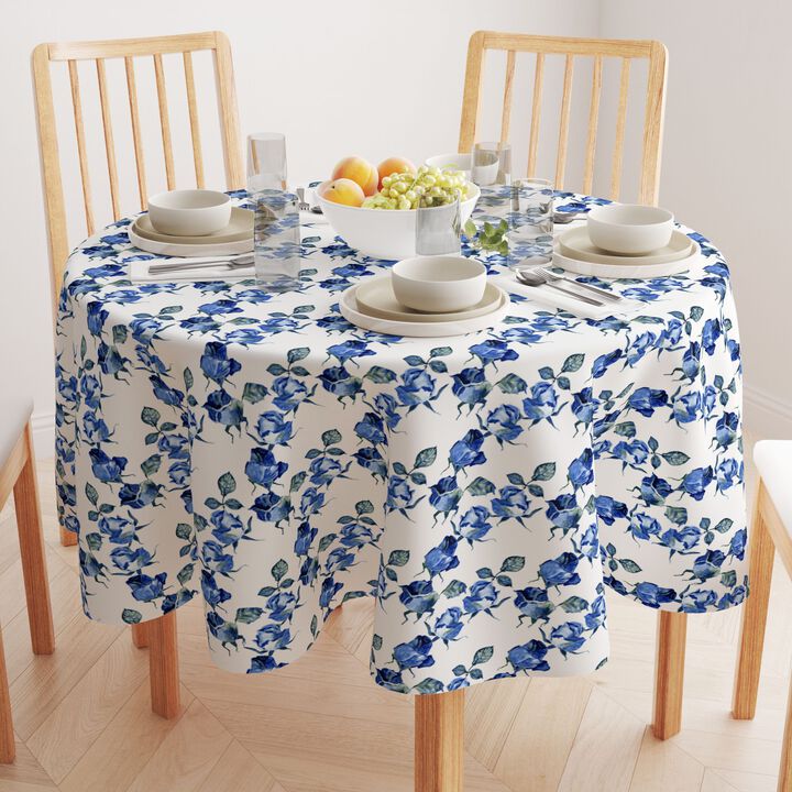 Fabric Textile Products, Inc. Round Tablecloth, 100% Polyester, Blue Watercolor Roses