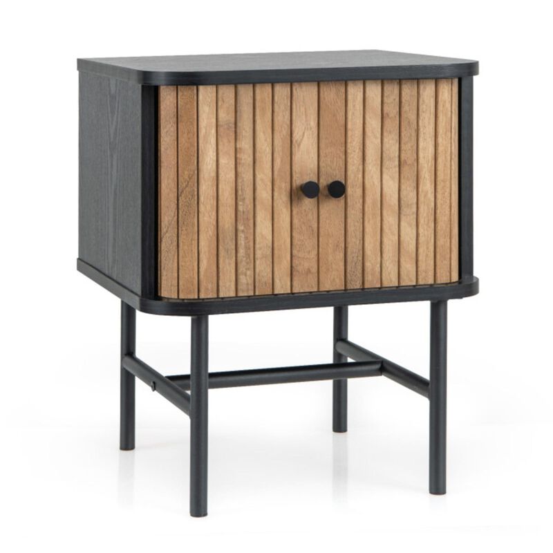Hivvago Mid-century Modern Nightstand with Sliding Doors and Storage Cabinet