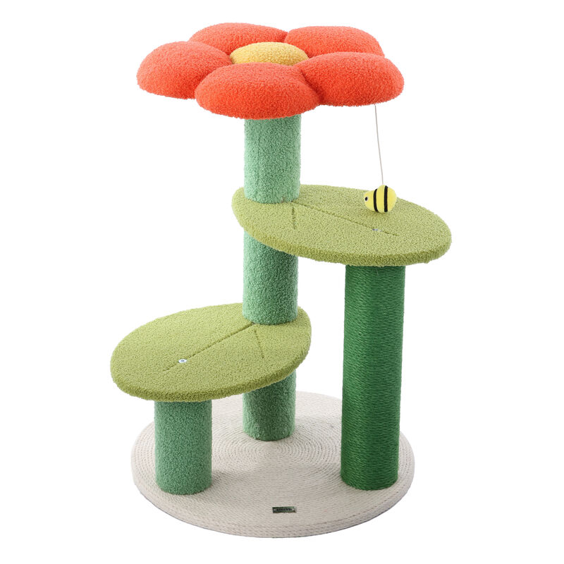 Poppy 3-Tier Modern Jute Flower Cat Tree with Dangling Toy