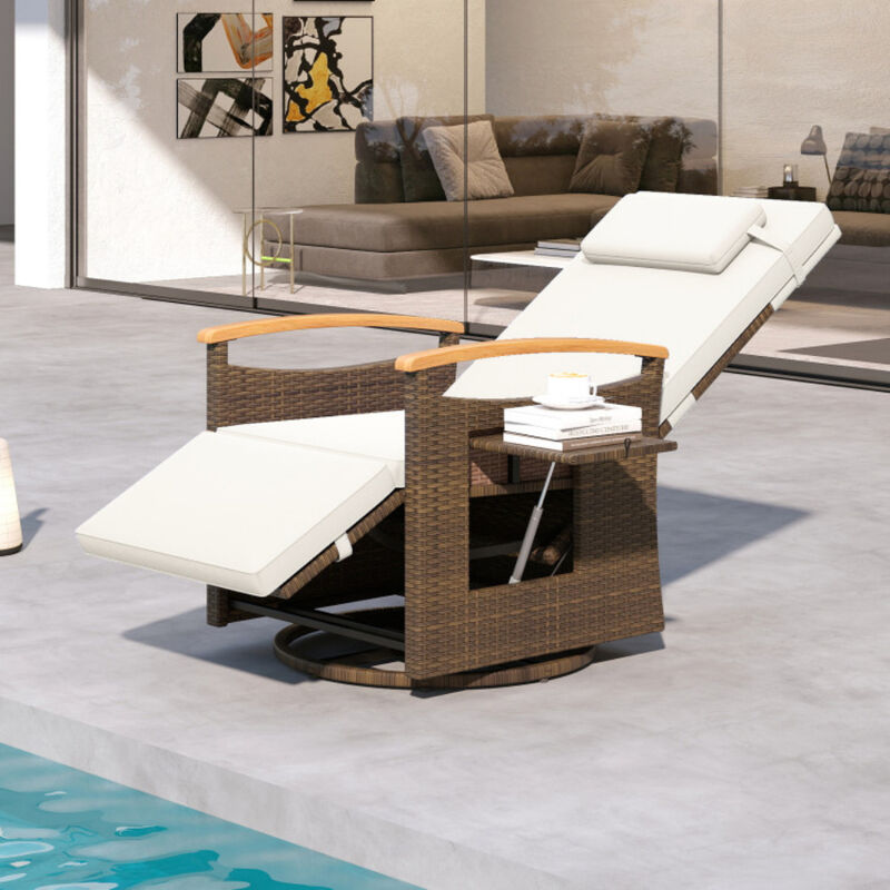 Outdoor Rattan 360 Degree Swivel Reclining Chair with Adjustable Back and Footrest