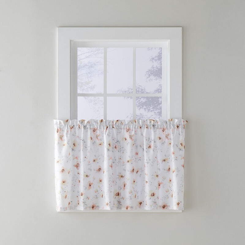SKL Home Saturday Knight Ltd Blushing Blooms Watercolor Printed Window Tiers Curtain - 2-Piece - 57x36", Blush image number 2