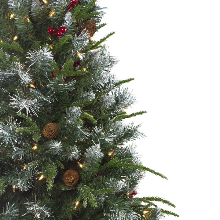 7ft Pre-Lit Frosted Mixed Berry Pine Artificial Christmas Tree - Clear Lights