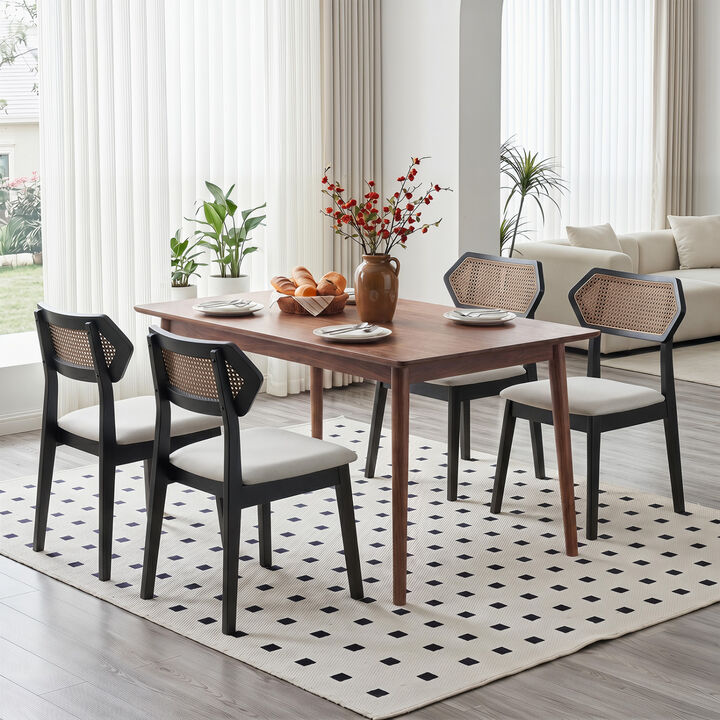 Set of 4 Dining Chairs with Rattan Back for Dining Room and Kitchen