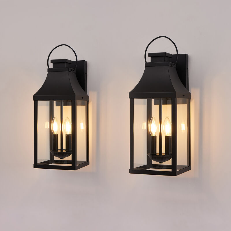 Black 2-Light Outdoor Sconce - 20.2 in. H, Hardwired, E12 Bulbs Not Included (Set of 2) image number 6