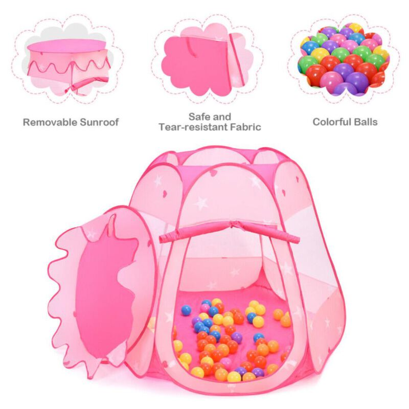 Hivvago Pink Portable Kid Play House Play Tent with 100 Balls image number 4