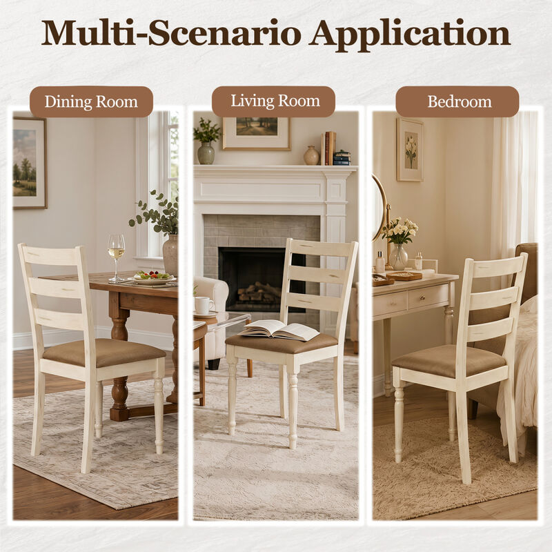 Wooden Dining Room Chairs Set of 4 with Linen Upholstered Seats and Slatted Backs-White image number 6