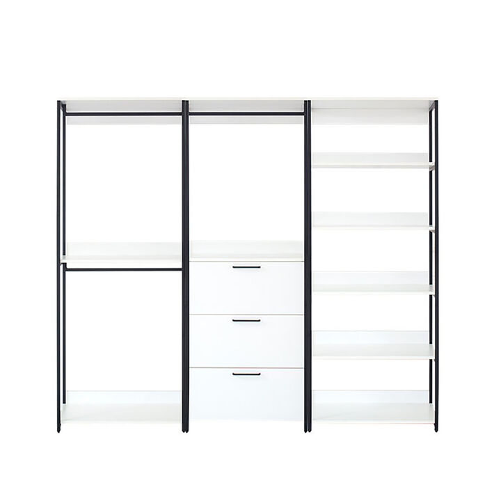 Fiona 96 in. W White Freestanding 3 Tower System 7 -Shelf Walk in Wood Closet System with Metal Frame