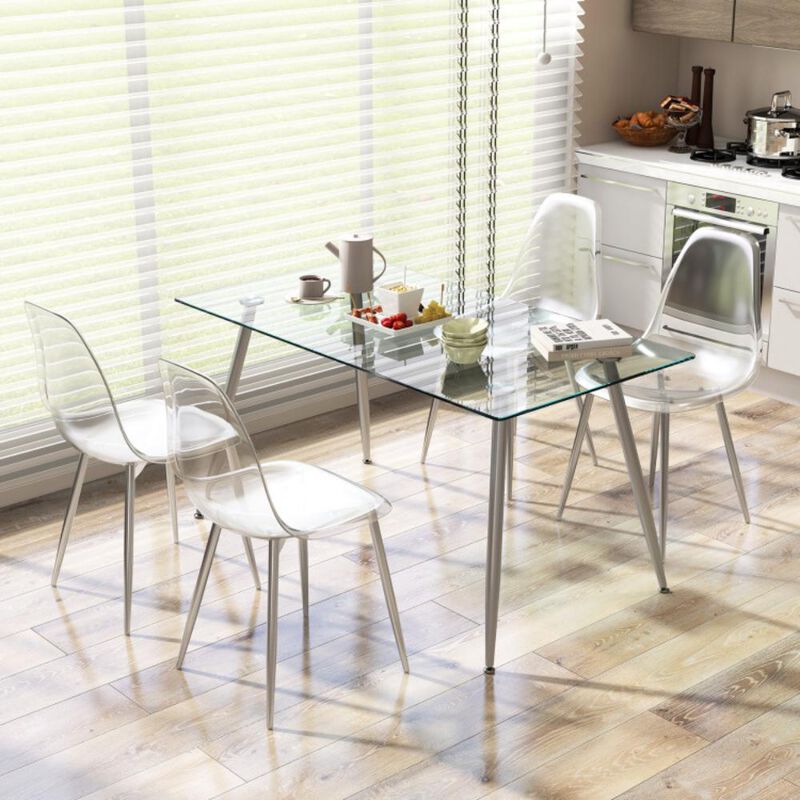 Hivvago Set of 4 Dining Chairs Modern Plastic Shell Side Chair with Clear Seat and Wood Legs