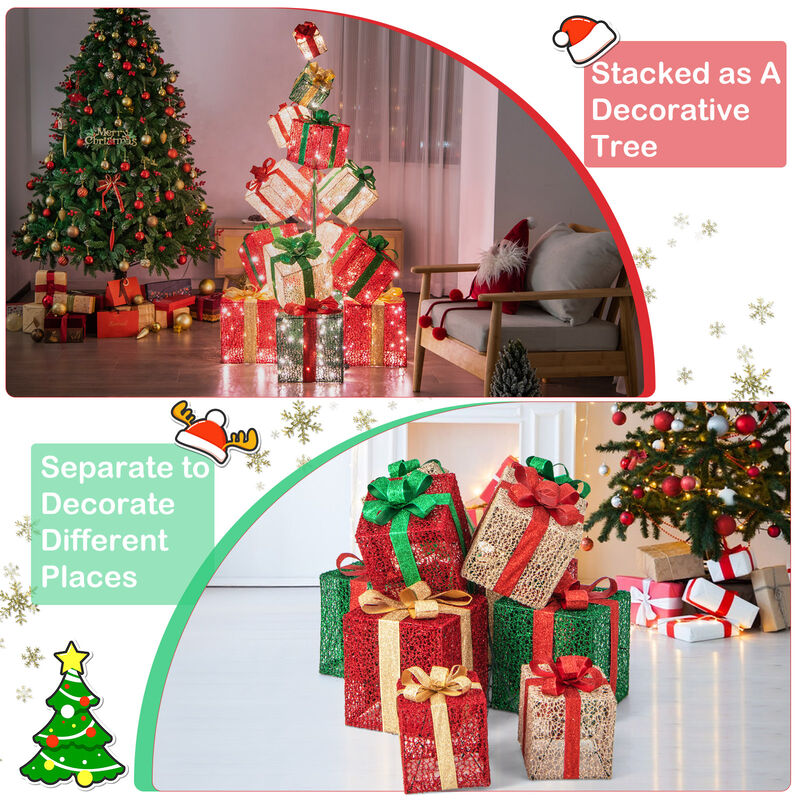 15 Stacked Lighted Christmas Gift Box Tower with 450 Warm White Lights image number 6