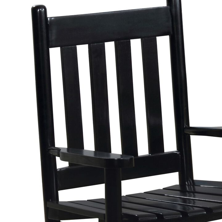 Rocking Chair with Slatted Design Back and Seat, Black
