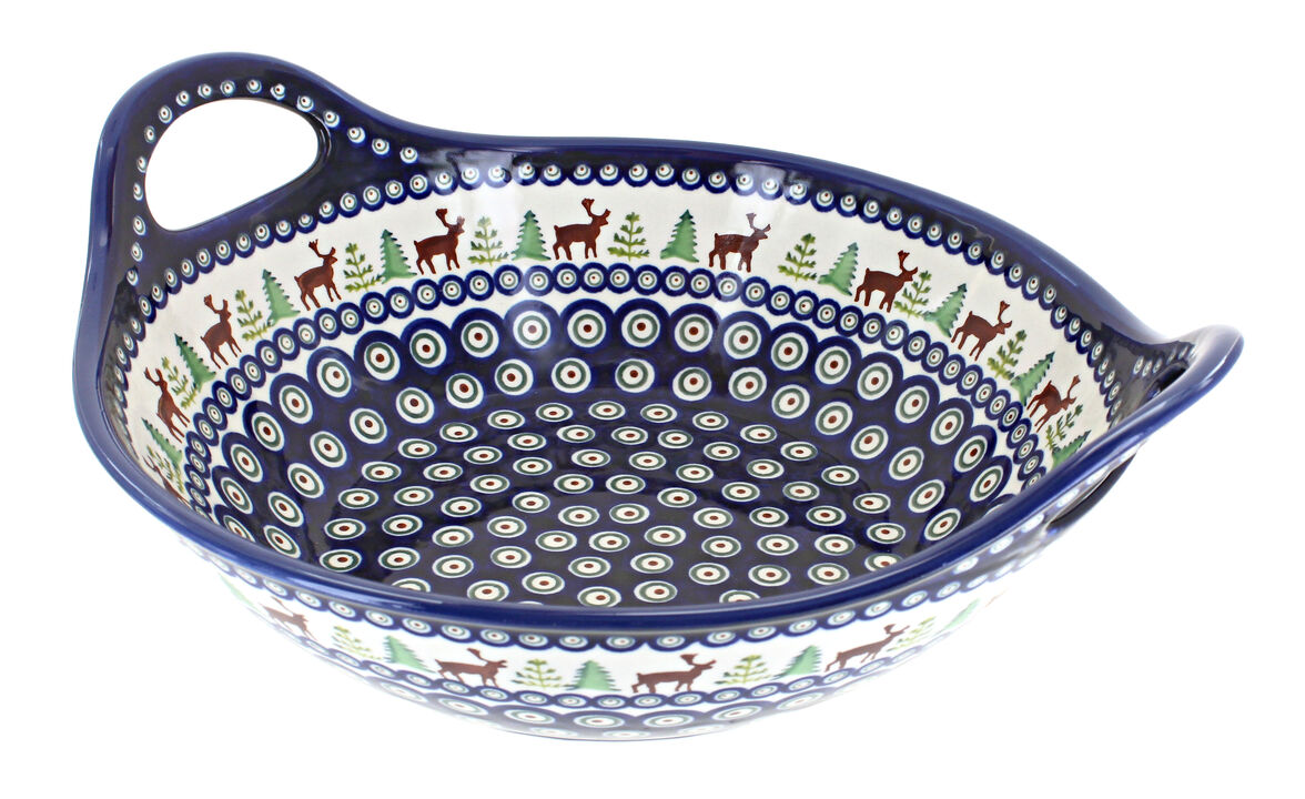 Blue Rose Polish Pottery Blue Tulip Deep Bowl with Handles