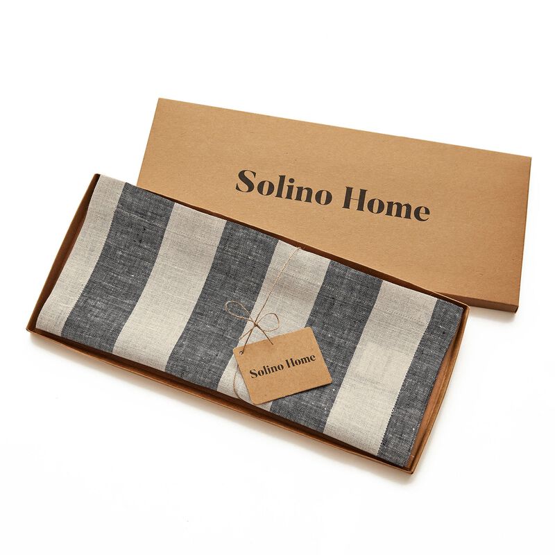 Solino Home Cabana Stripe 100% Linen Table Runner &ndash; Handcrafted, Machine Washable, Perfect for Holiday and Everyday Dining