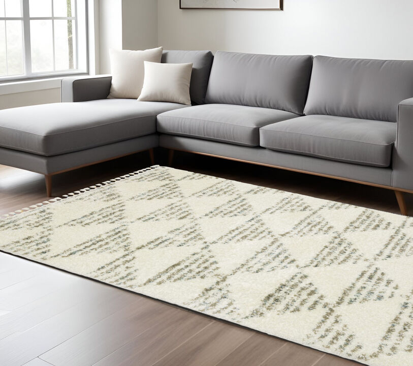 HomeRoots Geometric Shag Runner Rug With Fringe