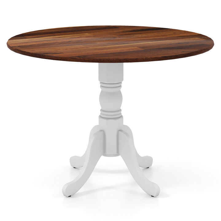 Wooden Dining Table with Round Tabletop and Curved Trestle Legs.