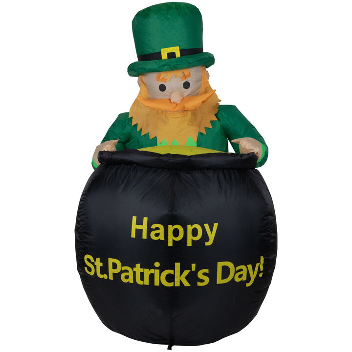 4' Inflatable Lighted Pot of Gold Leprechaun St. Patrick's Day Outdoor Decoration