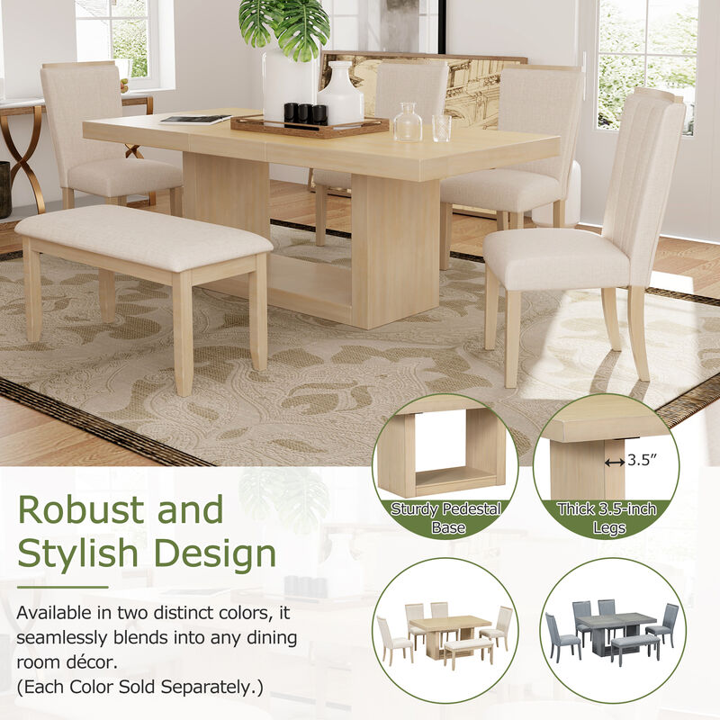 Whisen Contemporary 6-Piece Extendable Dining Table Set with Bench and 4 Upholstered Dining Chair - Natural
