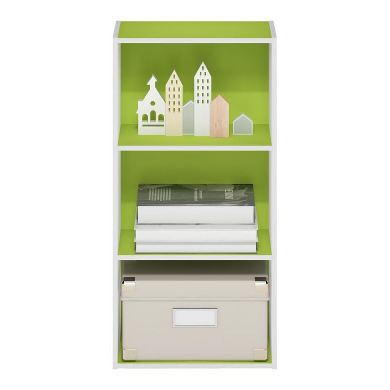 Furinno Luder 3-Tier Open Shelf Bookcase, Green/White