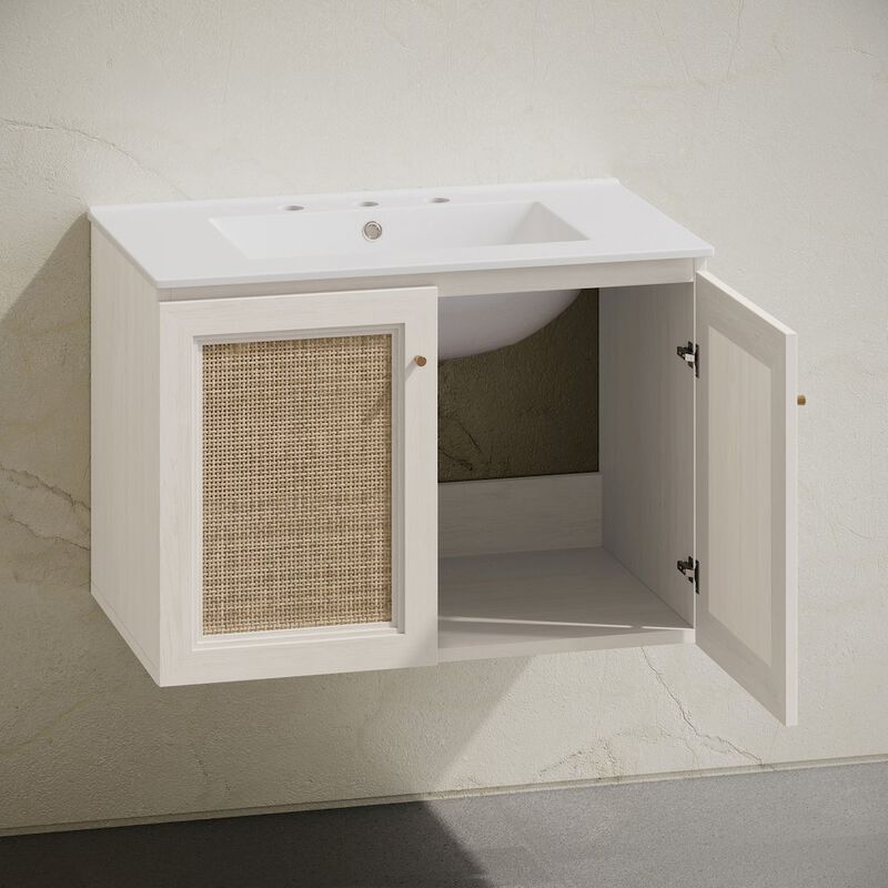 30" Wall-Mounted Bathroom Vanity, White Oak, Widespread Faucet Holes Vanity Top image number 4