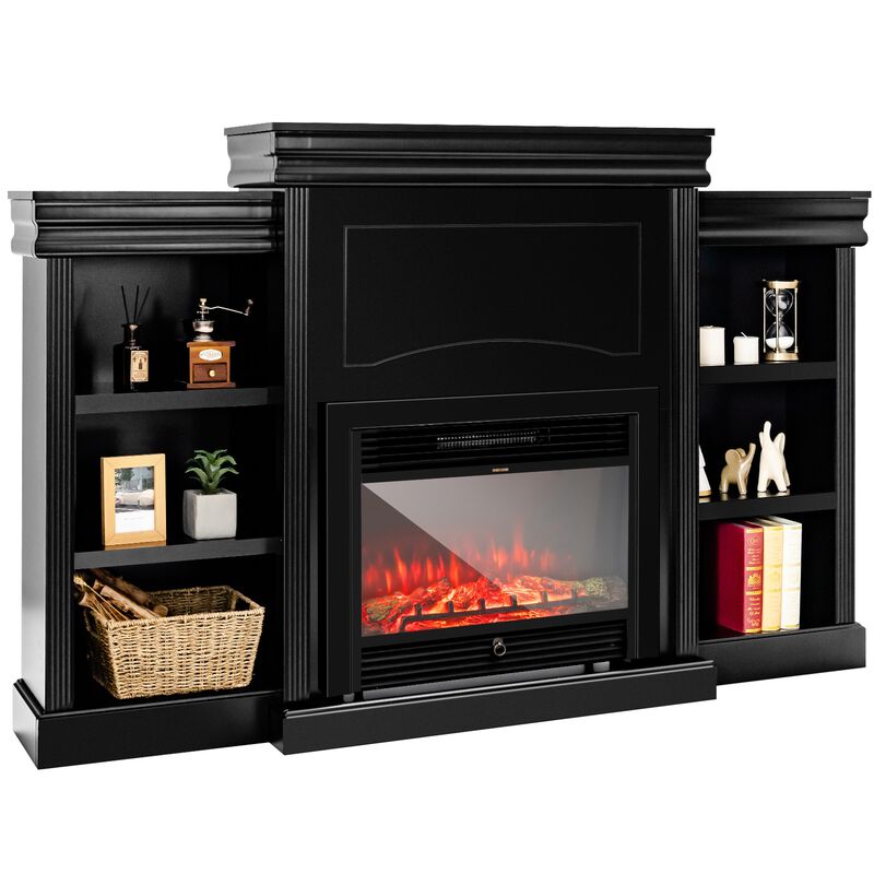 Modern Fireplace Media Entertainment Center with Bookcase