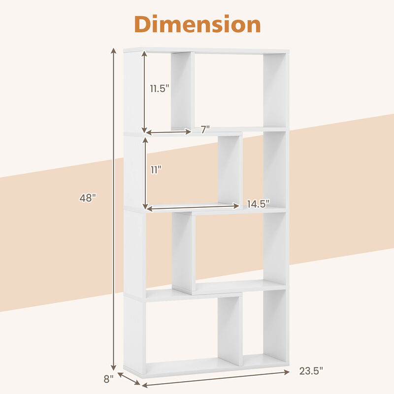 4-Tier Geometric Bookshelf with 8 Cubes for Living Room Bedroom