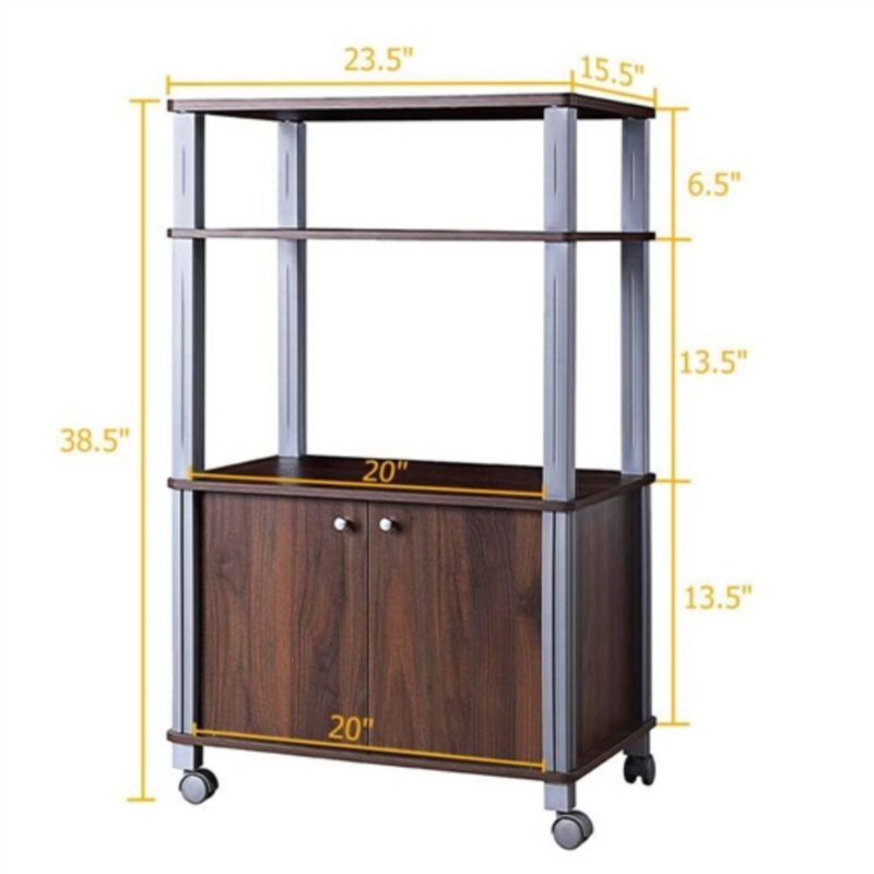 Kitchen Storage Baker’s Rack Cart on Wheels – 3-Tier Wood and Metal Design