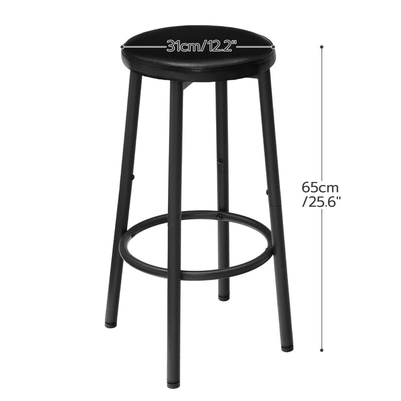 PU Upholstered Bar Stools Set of 2 with Footrest for Home or Bar-Black image number 2