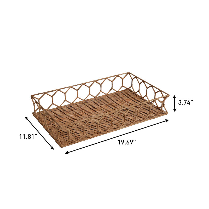 Honeycomb 19.75" Rustic Bohemian Hand-Woven Rattan Tray