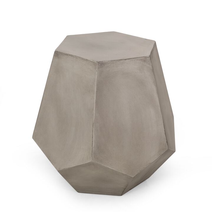 Gary Outdoor Side Accent Table, Geometric, Gray Faux Concrete, 21 Inch