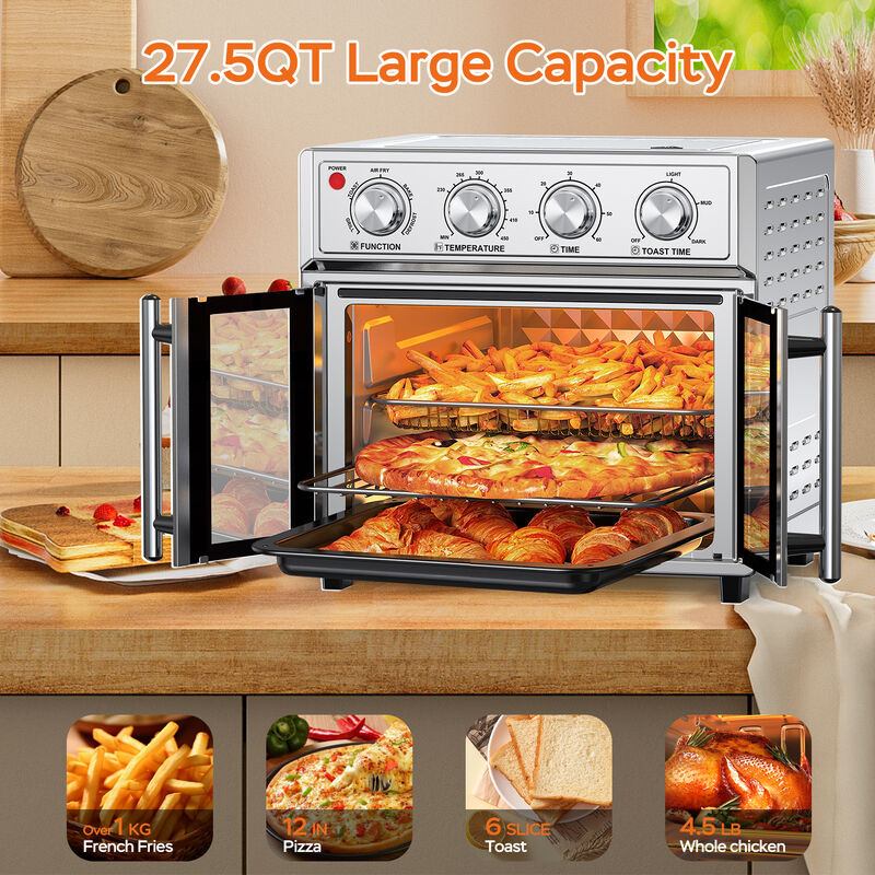 Stainless Steel 26 QT French Double-Door Air Fryer Convection Toaster Oven With 7-in-1 Multi-Function image number 1
