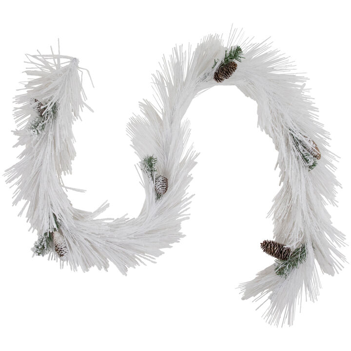 6' x 10" White Flocked Artificial Christmas Garland with Pine Cones  Unlit